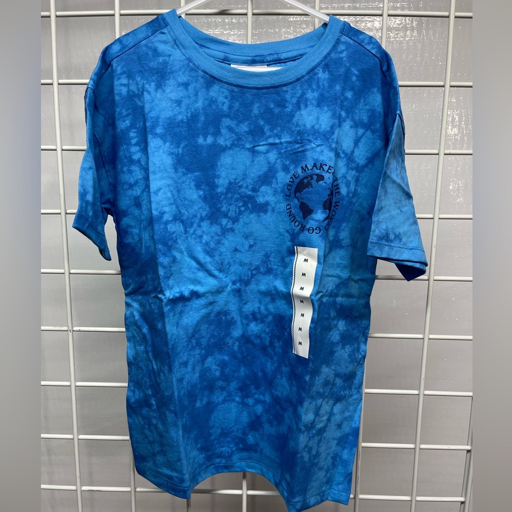 Boys blue tie dye world shirt